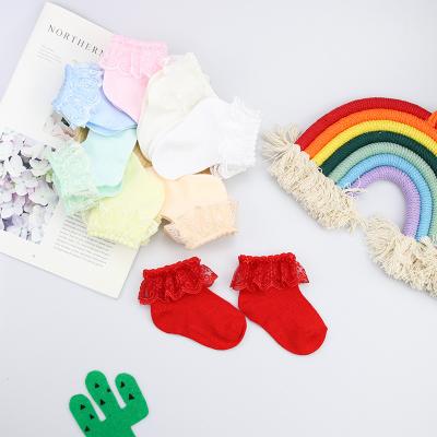 China New Summer 7007#-13 QUICK DRY High Quality Candy Colors Retro Lace Ruffle Ruched Ankle Shorts Socks Princess Baby Little Girl Kids Socks for sale