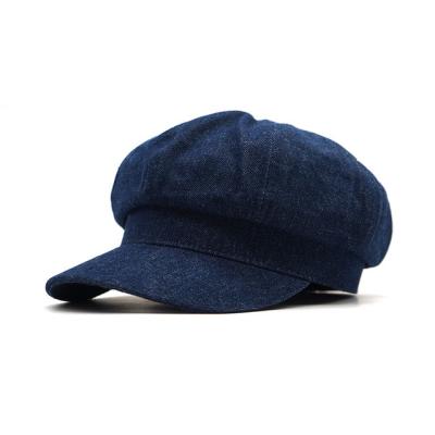 China New Women Leisure Women's Checked Peaked Beret Driving Octagonal Hat Denim Beret Cowboy Hat Octagonal Cap Newsboy Gatsby Hat for sale