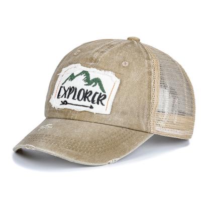 China JOINT Embroidery Patch Distressed Mesh Trucker Fringed Adjustable Hat for sale