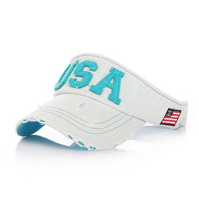 China High Quality Picture Wash Denim Distressed Felt Embroidery Visor Hat for sale