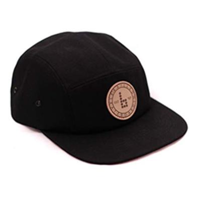 China Custom Leather Label Logo 5 Panel Hat Leather Strap Camp Hat COMMON for sale