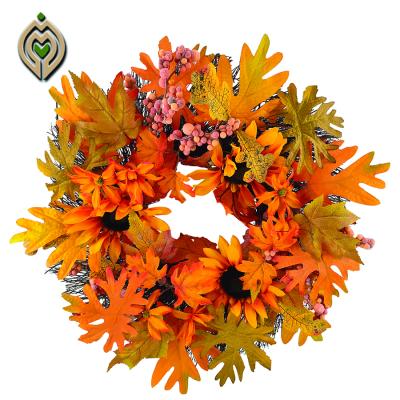 China Eco-friendly Garlands Orange Leaves Maple Leaves Autumn Style Small Flower And Fruit Sunflower for sale