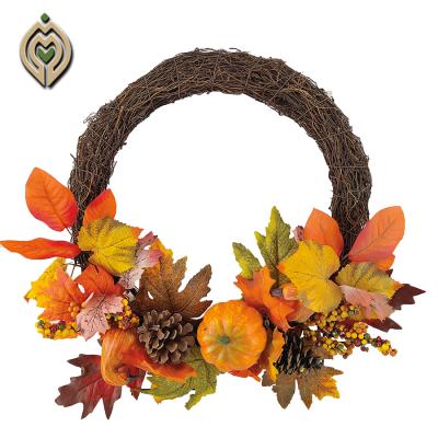 China Halloween Style Eco-friendly Pumpkin Garland Simulation Tree Garland Maple Leaves Pinecone Orange Leaves for sale