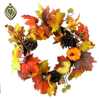 China Eco-friendly Pinecone Pinecone Pumpkin Garlands Halloween Style Yellow Autumn Style Fall Leaves for sale