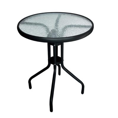 China Comfortable Small Balcony Metal Coffee Table Iron Waterline Outdoor Glass Dining Round Steel Legs Simple Nordic Garden Table for sale