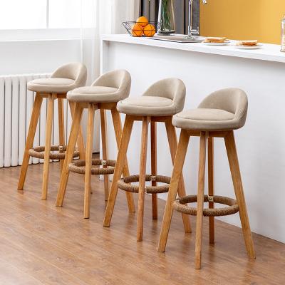 China Eco-friendly Nordic custom rustic classic high back kitchen counter stools kitchen chair oak wood bar stool wooden bar stool with footrest for sale