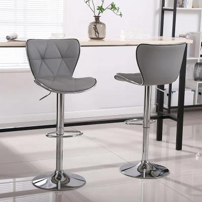 China Modern Adjustable Swivel Bar Stools Set Of 2 Grey Upholstered Bar Stools For Kitchen Counter for sale