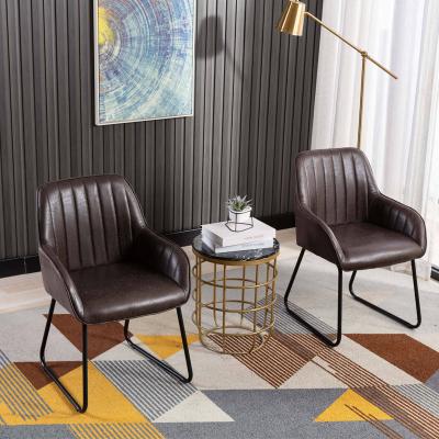 China Fixed frame Hot Sale Italian Metal Frame Black Leather Dining Chair Accent Upholstered Dining Room Chairs With Arms for sale