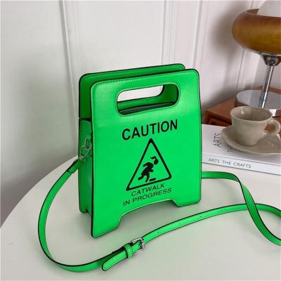 China Fashion Girl Cross - Body Bag Creative Caution Letters Cute Sign Purse Fluorescence Color Shoulder Bags For Women 2022 Clutches for sale