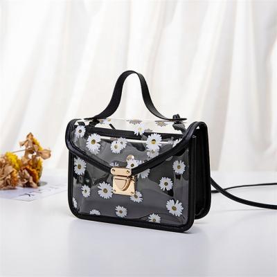 China Fashionable.Popular.Ladies.Wedding.Engagement 2022 PVC Color Daisy Pattern Shoulder Bag Chain Transparent Messenger Handbag Tote for sale