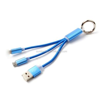 China Mobile Phone 2018 New Design Nylon Braided 2 in 1 Key Chain USB Charging Cable For iPhone for sale