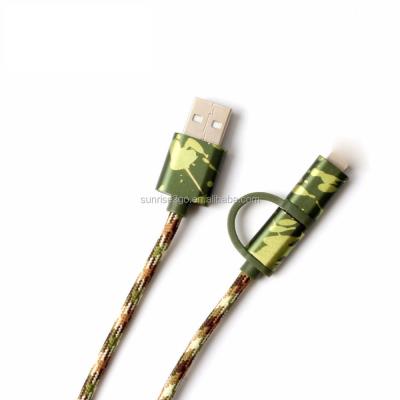 China 2017 Mobile Phone Camouflage Metal Braided 1m/3ft 2 in 1 Data Sync Micro USB Cable for Android for iPhone for sale