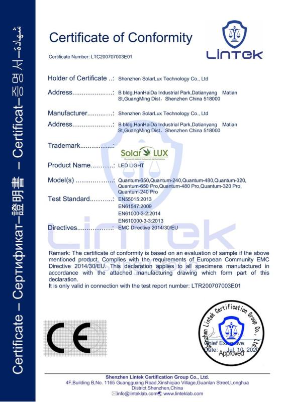 CE - Shenzhen Solarlux Technology Co., Ltd.