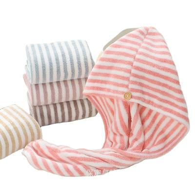 China QUICK DRY Amazon Customized Reusable Wrap Head Cotton Shower Stripe Hooded Drying Hair Towel for sale