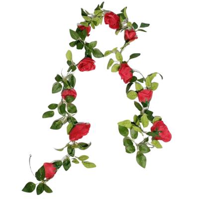 China Other Decorative Flowers Silk Wholesale And Plants 10 Heads 227cm Long Real Silk Touch Rose Vine for sale