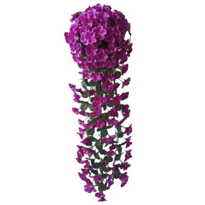 China Cheap Violet Vines Wall Hanging Artificial Silk Flower Basket 75 Heads 204cm Length For Decoration for sale