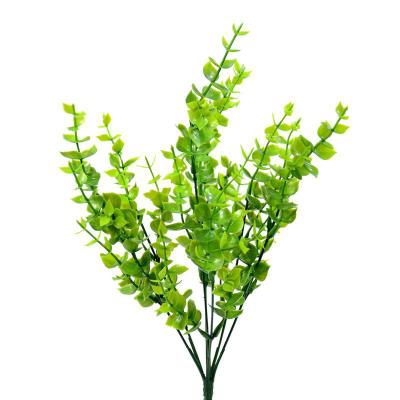 China Real Touch Natural Plastic Green 7 Branches Artificial Money Plant Leaves Eucalyptus Stems Bouquet for sale