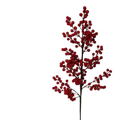 China 21 Plastic Flower Forks Home Decoration Fake Plants Artificial Christmas Berry Red for sale