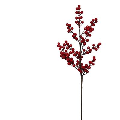 China Real Natural Red American Single Forks Holly Fortune Fruits Christmas Berries Artificial Flower Branch 9 Touch Christmas Decorations for sale