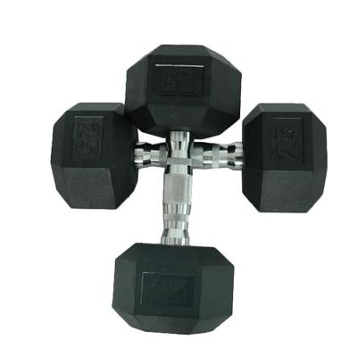 China Custom Gym Fitness Hex Logo Durable Rubber Coated Dumbbells Set Power Training Equipment for sale