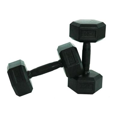 China Durable Cheap Black Bodybuilding Cast Rubber Coated Full Hex Fixed Dumbbells For Sale for sale