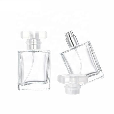 China 50ml Cosmetic Rectangular Empty Glass Refillable Perfume Bottle With Gold Silver Spray for sale