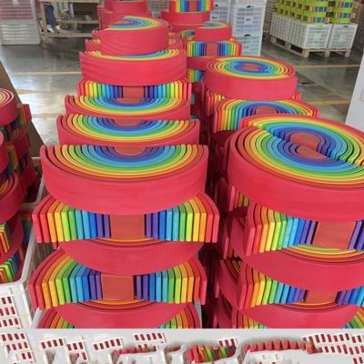 China Building Toy Kids Educational Forest Stacker Toys Montessori Wooden Rainbow Stacking Rainbow Wooden Blocks for sale