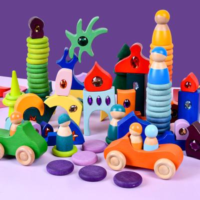 China Building Toy Custom DIY Kids Montessori Rainbow Large Rainbows Creative Grimms Stacker Blocks Wooden Toys for sale