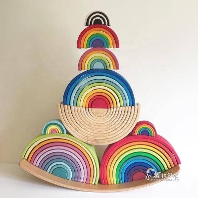 China DIY TOY Kids Parent-Child Interactive Toys Building Block Montessori Toy Wooden Rainbow Arches for sale