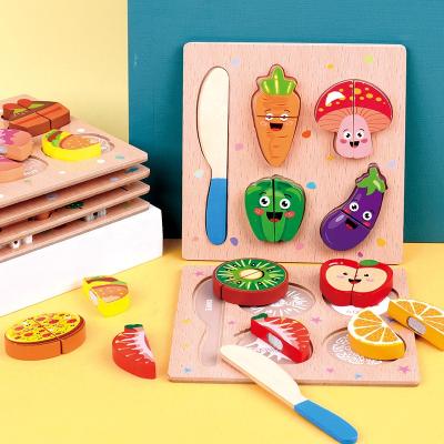 China Wholesale Cute Cartoon Toy Cartoon String Fruit Vegetable Dessert Cut Wooden Toy 3d Puzzle Animal Children for sale