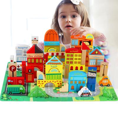 China DIY TOY Education Learning Toy Building blocks toys urban traffic wood education building block toys for children for sale