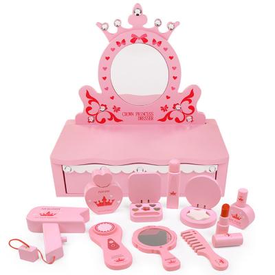 China Funny Educational Toy Creative Pink Educational Toys Girls Gift Small Pretend Makeup Game Set Wooden Dresser Toy Set for sale