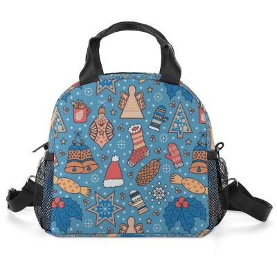 China Polyester Custom Printed Lunch Bags For Office Picnic Beach Christmas Pattern Lunch Bag Reusable Picnic Set for sale