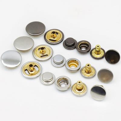 China Custom Four Piece Viable 15MM Maker Button Silver Plated Stamped Brass Metal Snap Button for sale