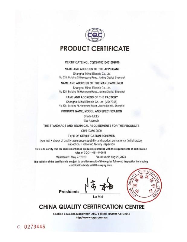 CQC - Shanghai MH Electric Co., Ltd.