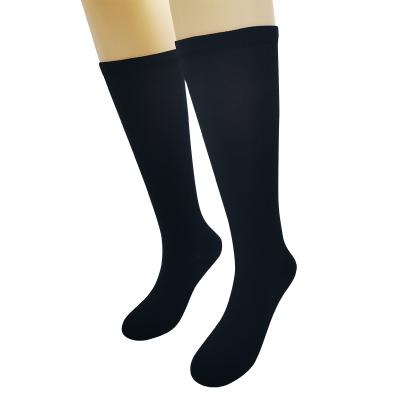 China 15-20 mmHg Stretch Bamboo Compression Cotton Antibacterial Black Nylon Crew Socks For Women Ladies for sale