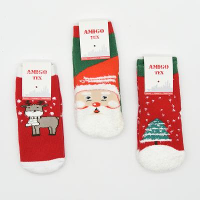 China Antibacterial Cup Girls Merry Christmas Antibacterial Slipper Socks Fuzzy Thick Warm Winter Socks for Kid Children for sale