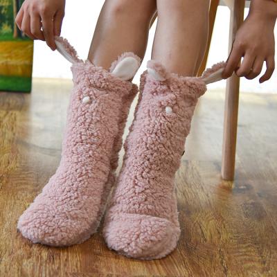 China Home Girl Fuzzy Cute Rabbit Slipper Socks Women Crew Antibacterial Antibacterial Winter Non Slip Knitted Winter Warm Comfortable Indoor Flooring With Grips for sale