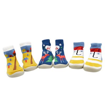 China Custom Antibacterial Antibacterial Jacquard Knit Sneakers Baby Sock Shoes Rubber Sole Indoor Non Slip for sale