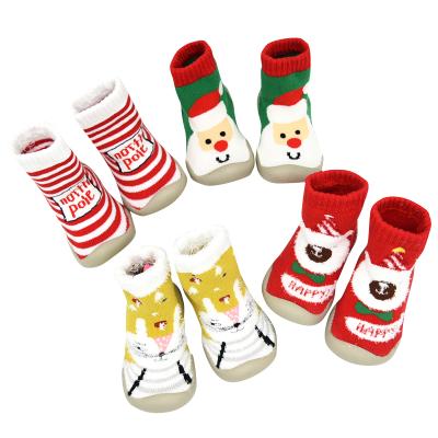 China Antibacterial Antibacterial Baby Toddler Boots Christmas Series Knit Sneakers Baby Sock Shoes Rubber Sole Indoor Walking First for sale