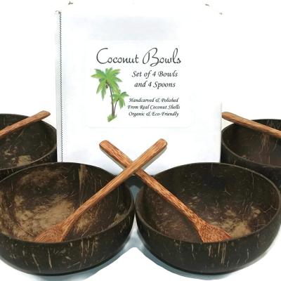 China Sustainable Set of 4 (8pcs) 100% Natural, Organic, Four Bowls and Spoon Coconut Bowl Set with One Spoon Organic Vegetarian Gifts Cocos Bowl for sale