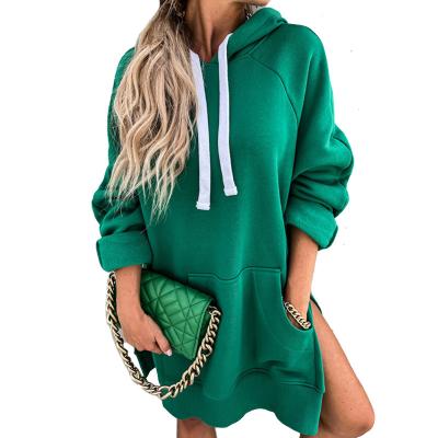 China Wholesale Anti-pilling Solid Color Women Winter Long Hoodies Dress Oversized Ladies Fleece Pullover Dress for sale