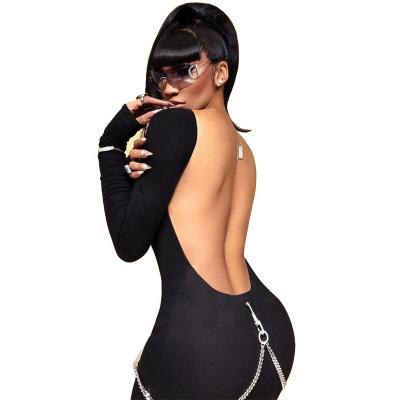 China Black Backless Jumpsuit Overalls Women Long Bag Sleeve Breathable Sexy Slim Women One Piece Hip Overalls for sale