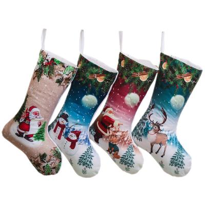 China Elk Snowman/Santa Home White Christmas Stocking With Led Light Santa Snowman Stockings For Decoration Christmas Stocking Gift Bags for sale