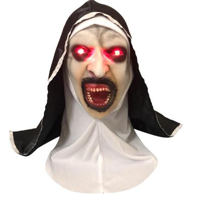 China Christmas/Creepy Nun Full Head Face Latex Halloween/Easter/National Day Cover Up LED Light Up Creepy Nun Costume Props Halloween Party Headgear for sale