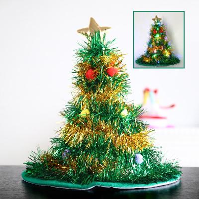 China Fabric + LED Led Light Up Christmas Tree Hats For Adults Merry Christmas Carnival Party Costume Props Party Novelty Christmas Crescent Hat for sale