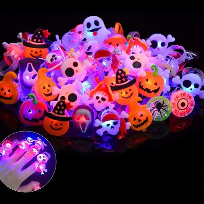 China Wholesale 50pcs Luxury Vintage Pumpkin Death Skulls Halloween Rings For Kids Adults Shape Engagement Led Light Shining Up Color Ring for sale