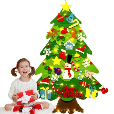 China Christmas Diy Wall Hanging Christmas Tree With Led String Light Ornaments Felt Christmas Tree Kids Christmas Decoration for sale