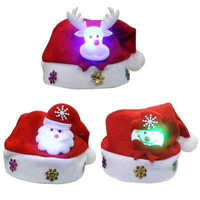 China Christmas/Thanksgiving Xmas/Halloween Decoration New Year Navidad Sombreros Led Light Up Kids Xmas Felt Hat Santa Claus Hats With Light for sale