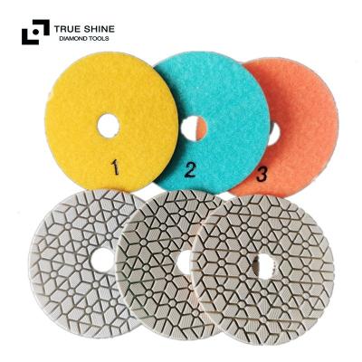 China Stone Polishing Chinese Hot Wet And Dry 3 Step Granite Chinese Hot Wet And Dry Factory Sale Size 4 inch/100mm Genuine Quarz Silestone Marble Polishing Pads for sale